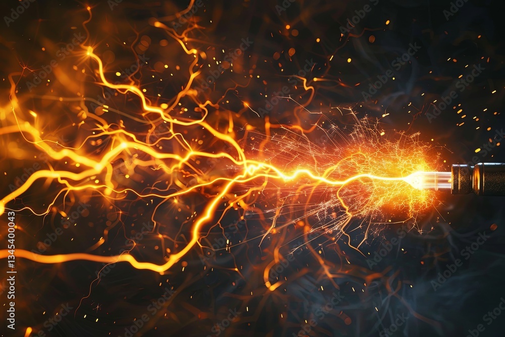 Poster electric discharges illuminate a dynamic energy display in a technological environment for engineeri