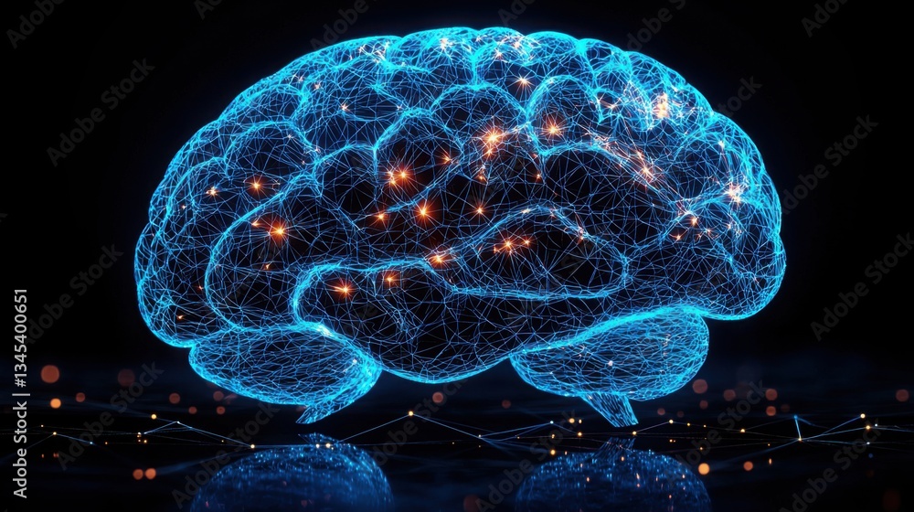 Poster close-up view of a brain representing the concept of cognitive networks and the study of human intel