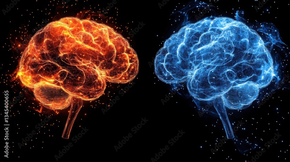 Poster two distinct brain models showcasing the concept of cognitive networks and the interconnectivity of 