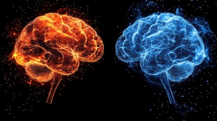 Two distinct brain models showcasing the concept of cognitive networks and the interconnectivity of thought processes