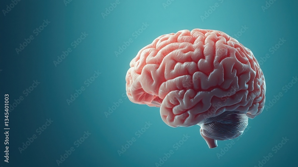 Poster human brain close-up image showcasing intricate details and complex structures of cognitive service 