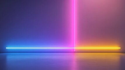 Abstract Neon Light Art with Blue Pink and Yellow Tubes