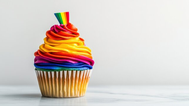 Rainbow Frosted Cupcake for Celebration and Joy