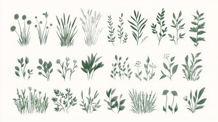 Fototapeta premium minimalist grass patch illustrations, spring green botanical elements, casual sketch technique, isolated lawn segments, natural growth patterns, professional vector artwork, environmental design