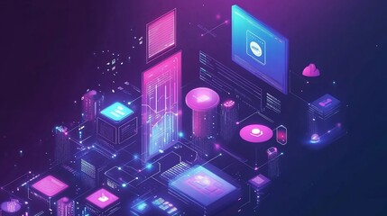 Futuristic Data Network Visualization with Glowing Digital Elements