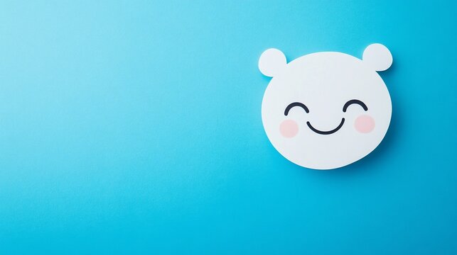 Happy smiling face emoticon on blue background. - Powered by Adobe