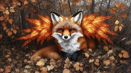 Naklejka premium Fiery Fox in Autumn Forest.