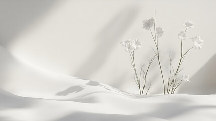 A serene arrangement of white flowers against a soft, minimalist background.