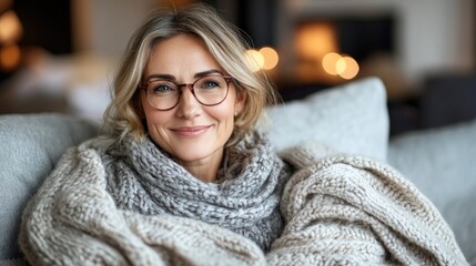 Relaxed woman enjoying cozy winter comfort