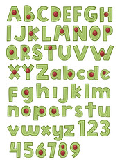 alphabet and numbers. Set of avocado alphabet.   Alphabet for kids and school.