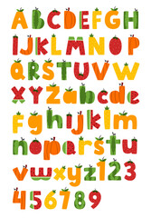 vector alphabet set of fruits. Fruit alphabet set. Set of kids alphabet for school.