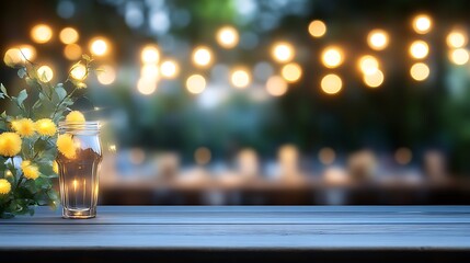 Evening Garden Party: Drink on Wooden Table.