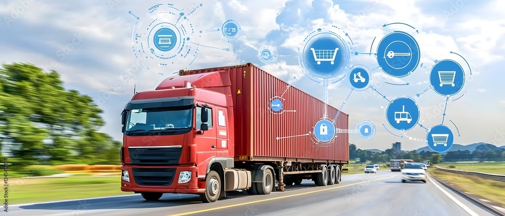Poster automated supply chain logistics hub featuring ai driven inventory management real time tracking of 