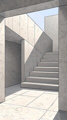 Fototapeta premium Interior Architecture Marvel of Staircase Design with Contrasting Light and Shadow Play