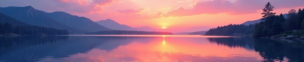 Obraz premium Pastel sunset hues paint the lake, tranquil and still, soft, light, still