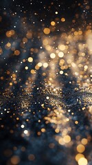 Naklejka premium A shimmering background of golden bokeh lights creating a dreamy, festive atmosphere.