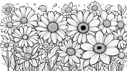 A stunning illustration intricately detailed monochrome daisies, creating a sophisticated floral arrangement.
