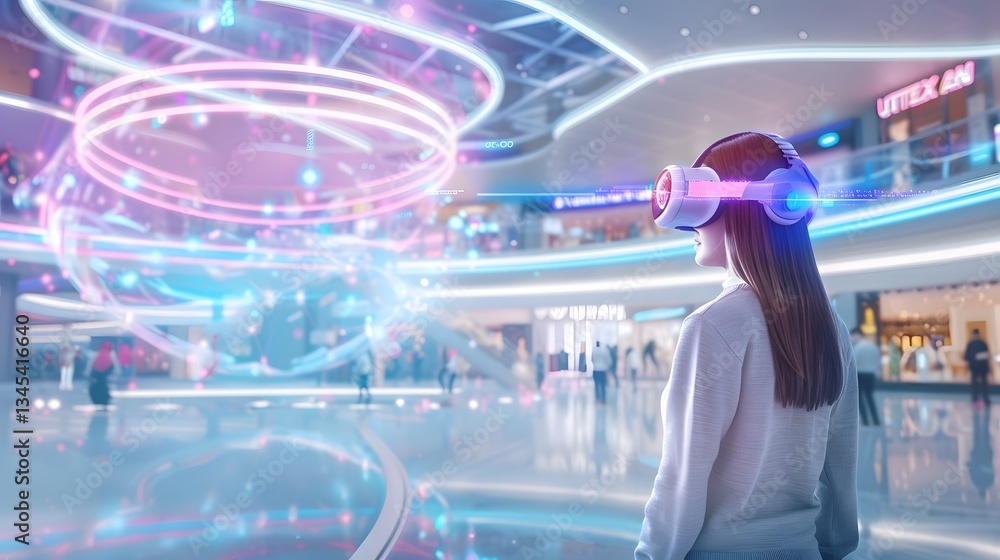 Poster futuristic ai driven smart shopping experience with augmented reality visualization