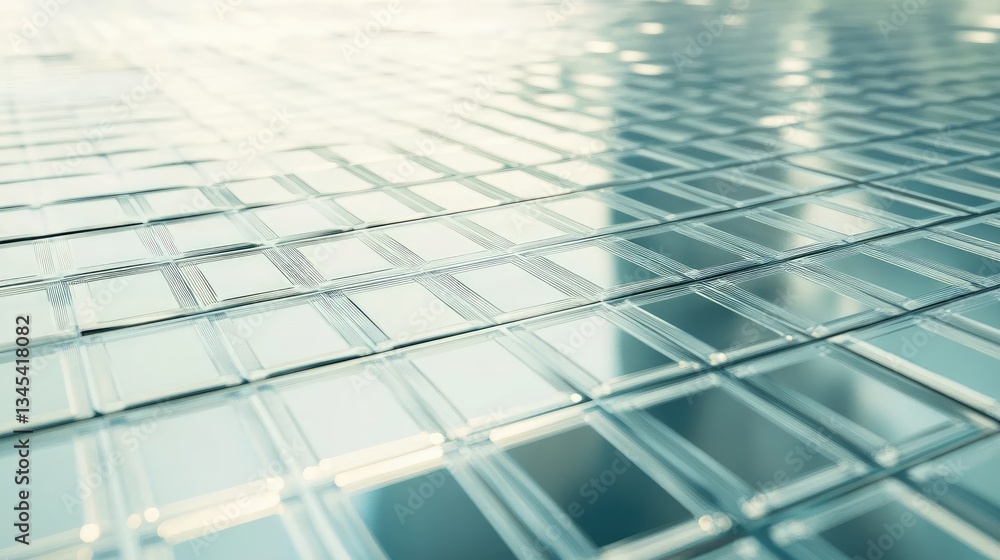 Poster textured glass surface with reflective grid pattern in soft light