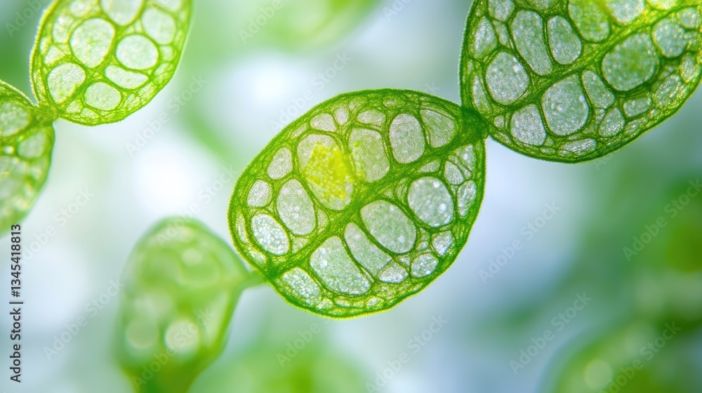 Poster close-up of green leaf structure with intricate vein patterns