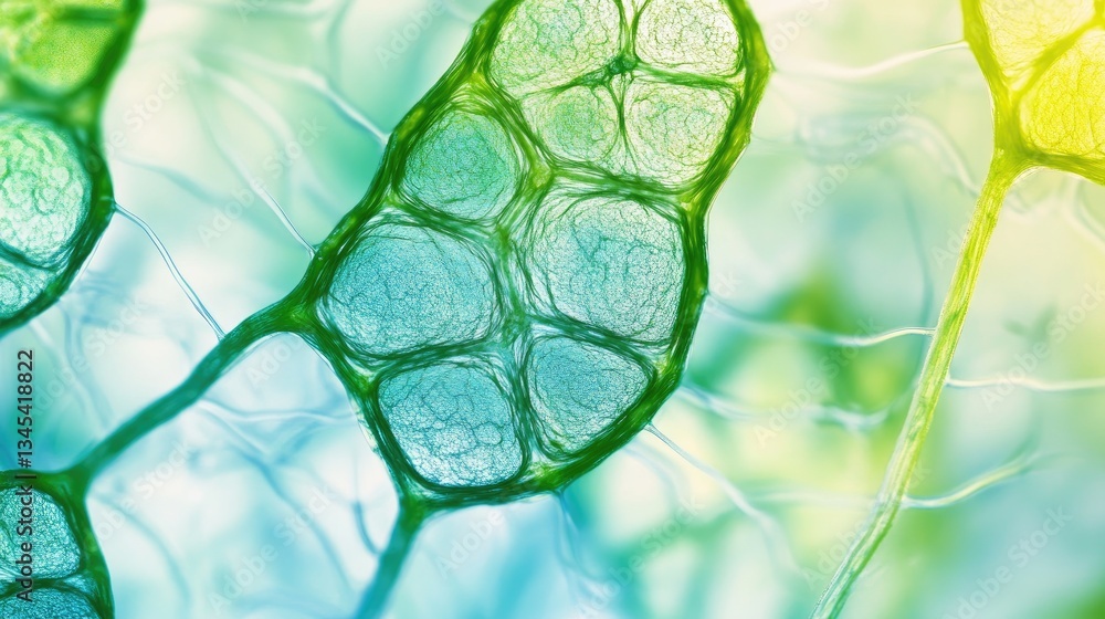Poster close-up view of colorful cells with intricate network structures