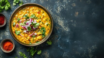 Bowl of Spicy Lentil Curry with Vegetables and Fresh Herbs