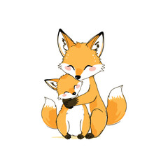 Heartwarming Illustration of Mom Fox and Baby, Symbol of Maternal Love and Mothers Day Greetings