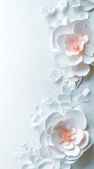 A delicate arrangement of white and pink paper flowers on a soft background.