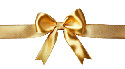 Golden ribbon with bow on transparent background