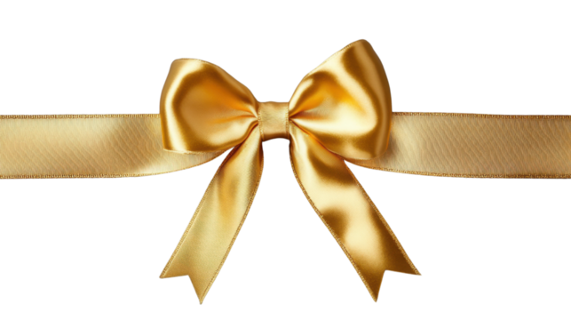 Golden ribbon with bow on transparent background