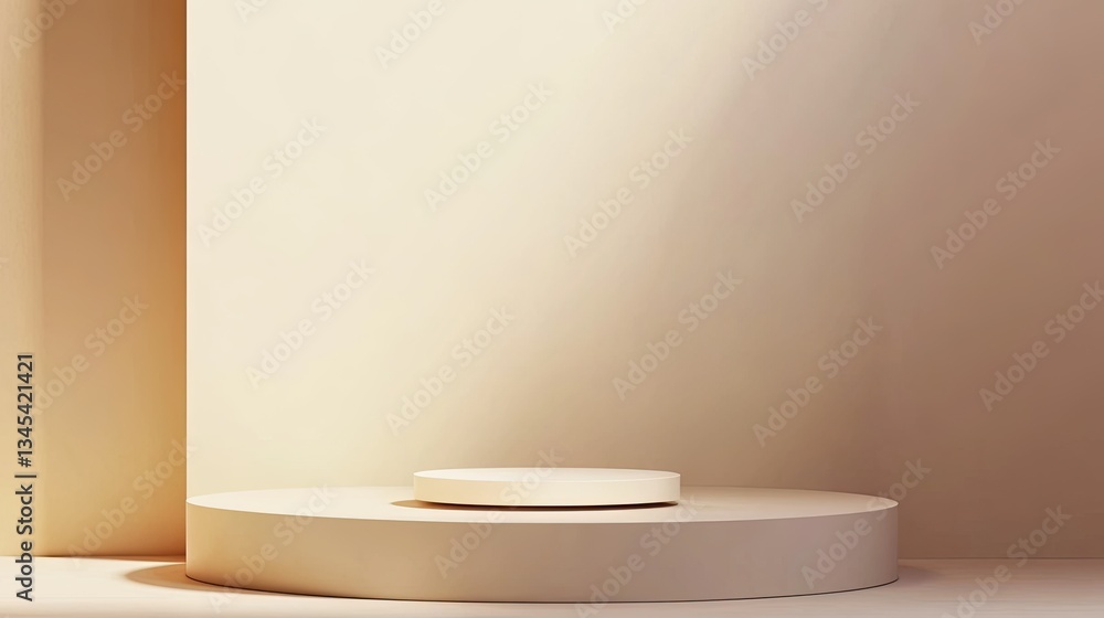 Poster minimalist display platform in soft beige tones and simple background