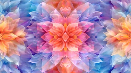 Obraz premium Radiant Lotus Kaleidoscopic Floral Pattern with Symmetrical Motifs in Vibrant Jewel Tones Mesmerizing abstract and digital artwork with a mystical psychedelic and dreamlike