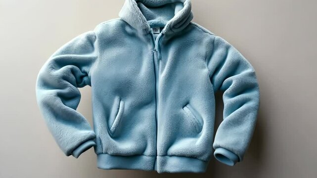 comfortable fleece jacket in baby blue on light gray background