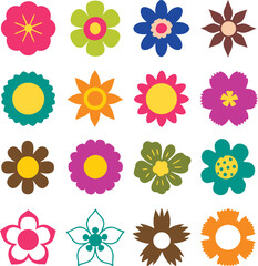 Flowers icon set. Flowers in modern simple flat style. Flower icon collection. Flower elements collection. Cute round flower