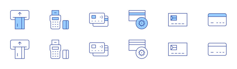 Credit card icon set in two styles, Duotone and Thin Line style. Editable stroke. credit card, edc