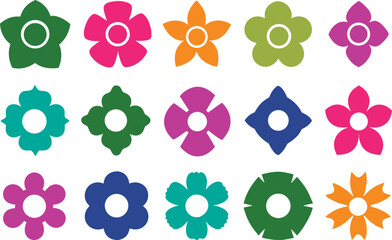 Flowers icon set. Flowers in modern simple flat style. Flower icon collection. Flower elements collection. Cute round flower