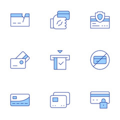 Credit card icons set. Line Duotone style, editable stroke. secure payment, credit card, no credit card