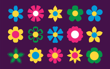 Flowers icon set. Flowers in modern simple flat style. Flower icon collection. Flower elements collection. Cute round flower