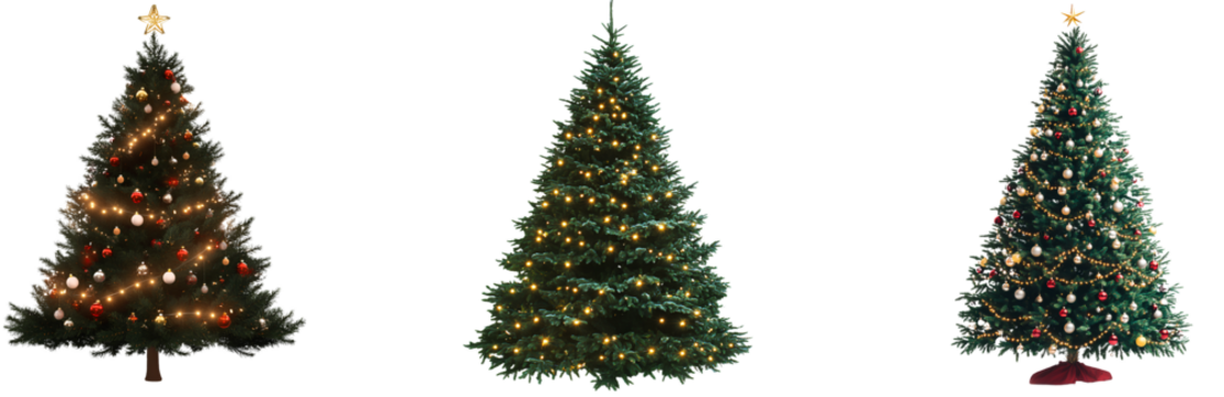 set of A Christmas tree with green and red lights, isolated on a transparent background png 