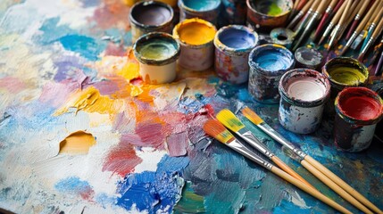 Obraz premium Bright and Colorful Art Supplies in Workspace