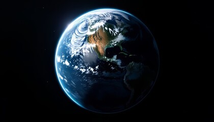 Earth View From Space Showing Continents and Cloud Formations