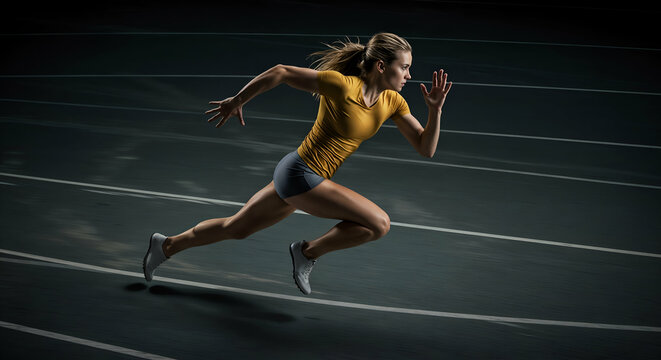 Dramatic female Sprinter in Motion on track