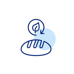 Bread loaf and leaf in recycling arrow. Vegan or vegetarian diet. Healthy fast food, organic natural ingredients. Sustainable living and bakery. Plant-based fast food. Pixel perfect, editable stroke v