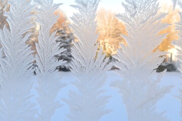 Frost Patterns on Winter Window Pane.