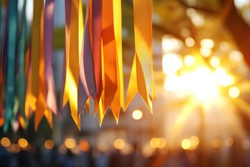 Fluttering Certification Ribbons at Sunset