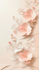 A soft, pastel-colored floral design featuring paper-like flowers and leaves.