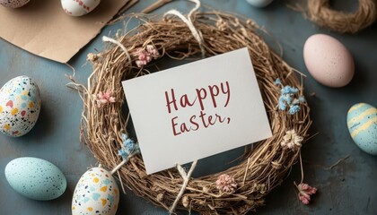 Rustic Easter Wreath Craft Festive Blue White Centerpiece With Distressed Grapevine, Natural Dried Flowers, And Easter Egg Color For Celebratory Spring Display