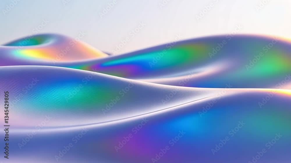 Poster abstract colorful waves with shiny surface reflecting light, creating a vibrant, dreamy landscape fi