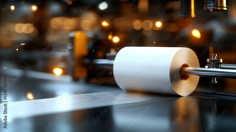 Poster industrial roll processing: an abstract perspective showcases a shiny roll in an automated industria