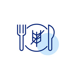 Knife, fork, plate and crossed wheat. Gluten-free diet or menu catering to special needs. Pixel perfect, editable stroke vector icon